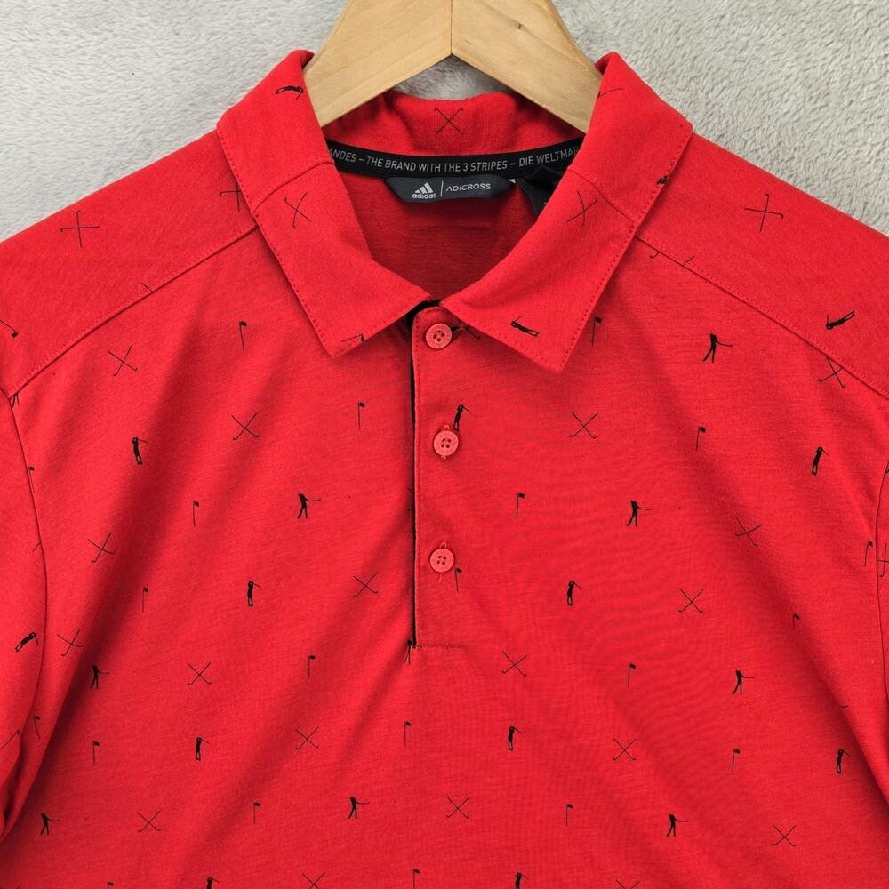 Adidas Adicross Golf Polo Shirt Mens Large Red Golf Player Print Short Sleeve